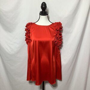 JODIFL-WOMENS RED SILK STATEMENT RUFFLE SLEEVE TOP SIZE NWT-SIZE 1X